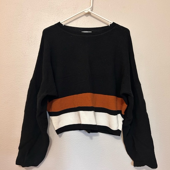 Ribbed, boxy pull over sweater with stripes - Picture 1 of 3